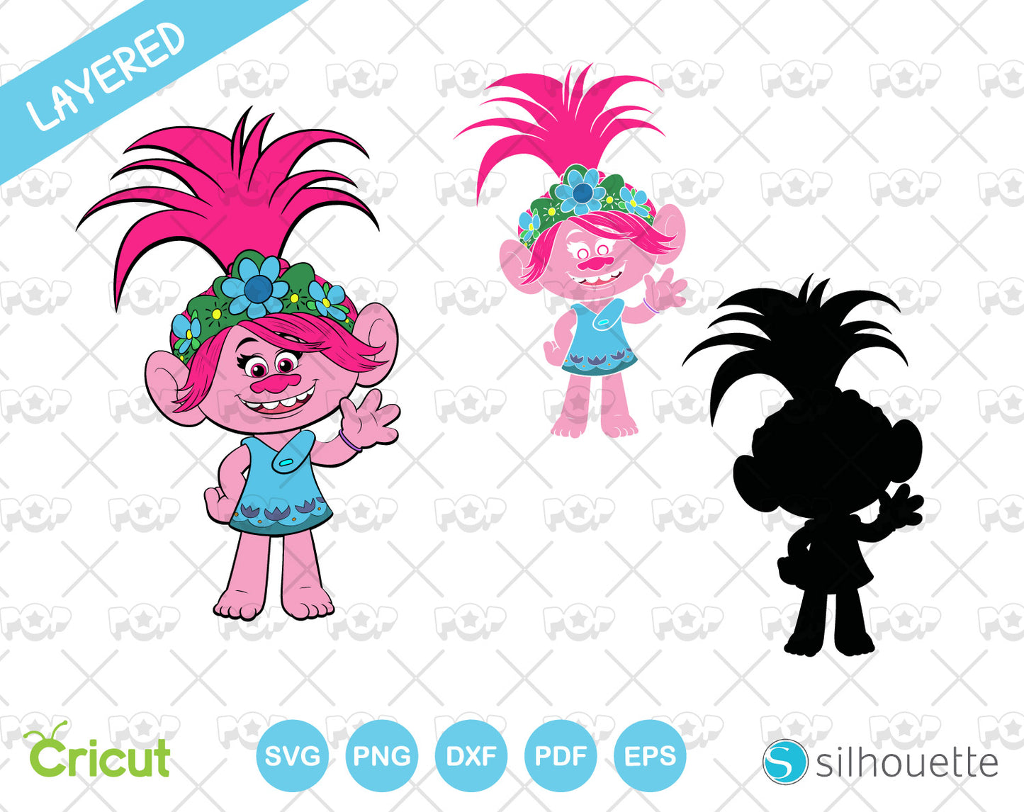 Trolls 45 cliparts bundle, Trolls SVG cut files for Cricut Silhouette, SVG PNG DXF, instant download