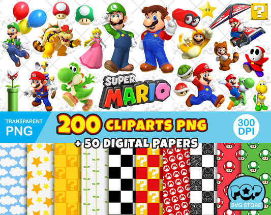 Super Mario clipart PNG, transparent PNG, designs for decoration / sublimation, instant download