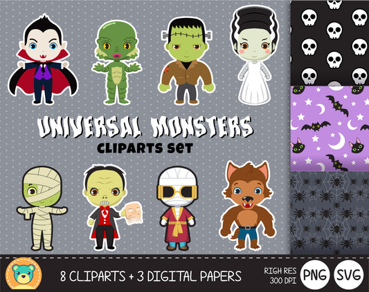 Universal Monsters clipart set, Digital clip art for decoration, scrapbooking, Halloween cliparts , instant download
