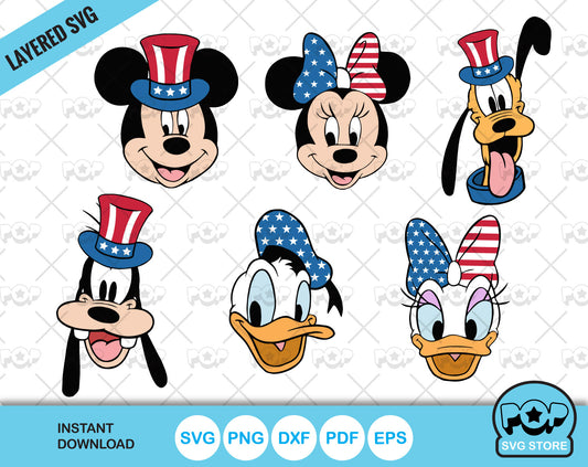 Mickey and Friends 4th of July clipart set, Disney Fourth Of July svg for Cricut / Silhouette, Independence Day png