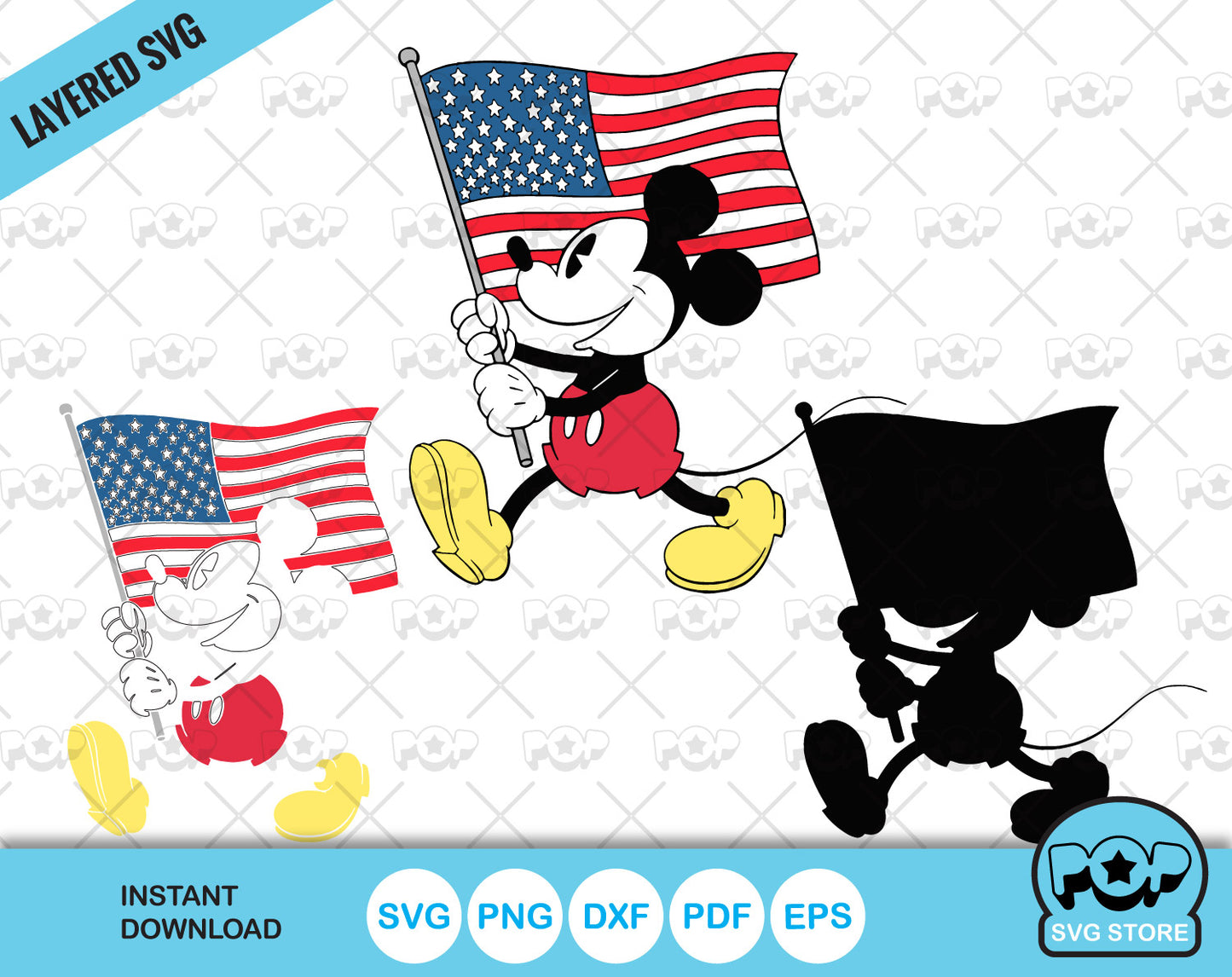 Mickey Mouse 4th of July clipart, Disney Fourth Of July svg for Cricut / Silhouette, American Flag svg, png