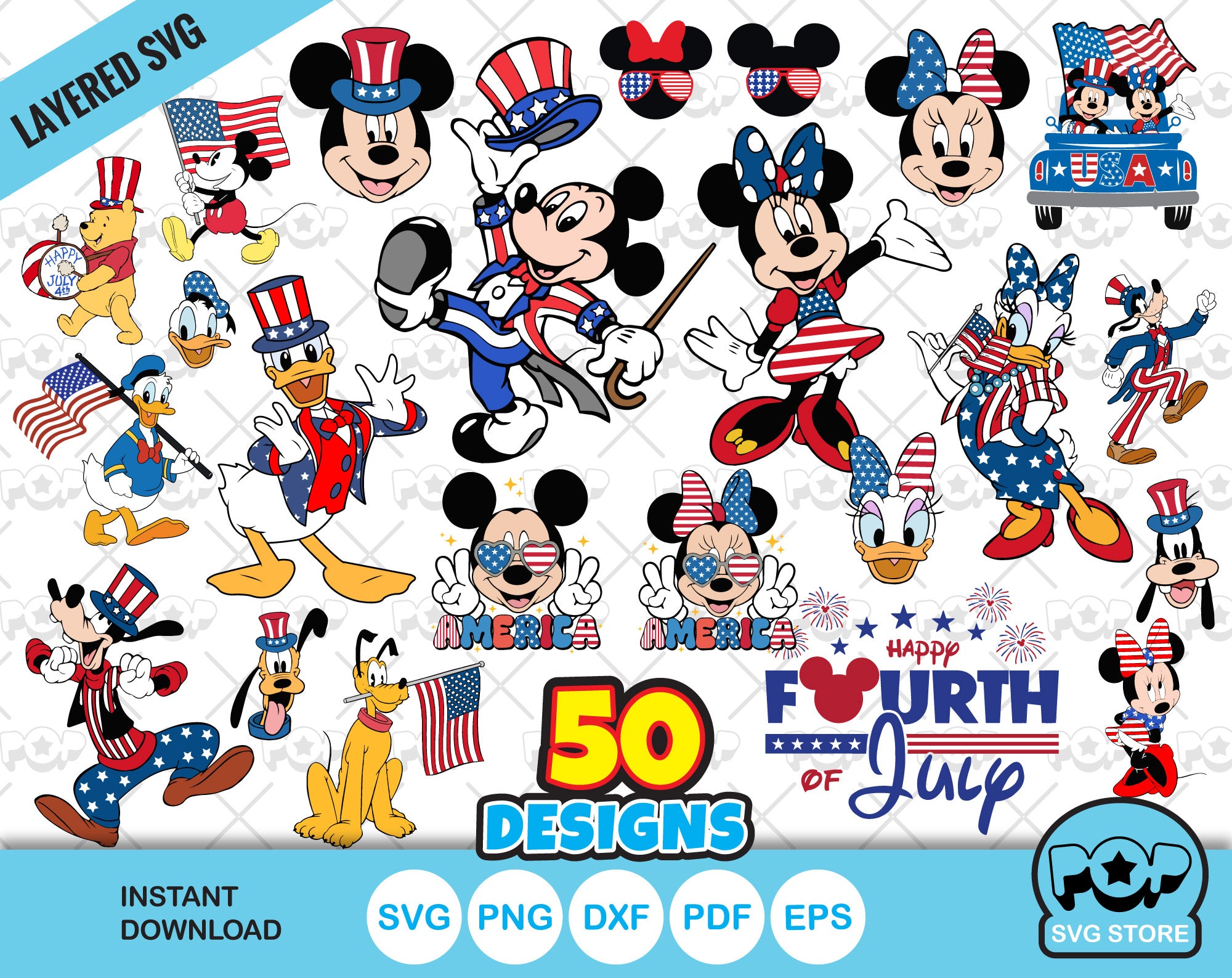 Mickey and Friends 4th of July clipart bundle, Disney Fourth Of July ...