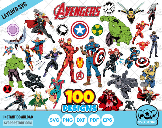 Marvel Avengers 100 cliparts bundle, Avengers svg cut files for Cricut / Silhouette, Avengers png