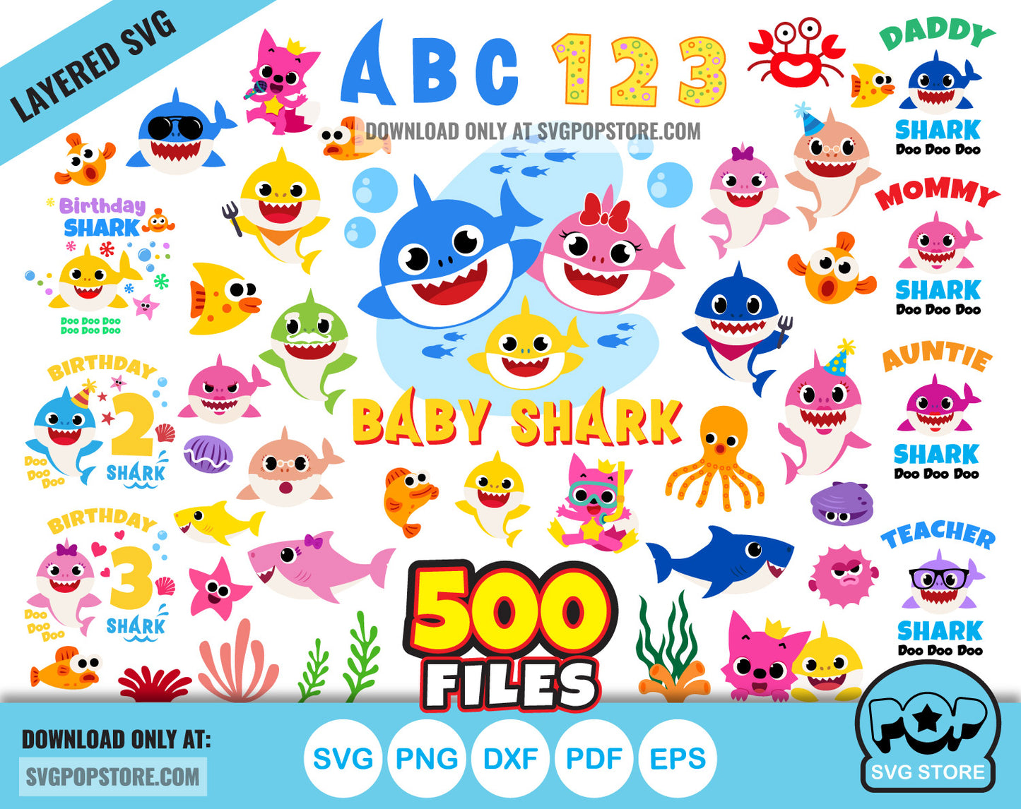 Baby Shark BIG BUNDLE 500 clipart files + alphabet, Baby Shark svg cut files for Cricut / Silhouette, Baby Shark png N2