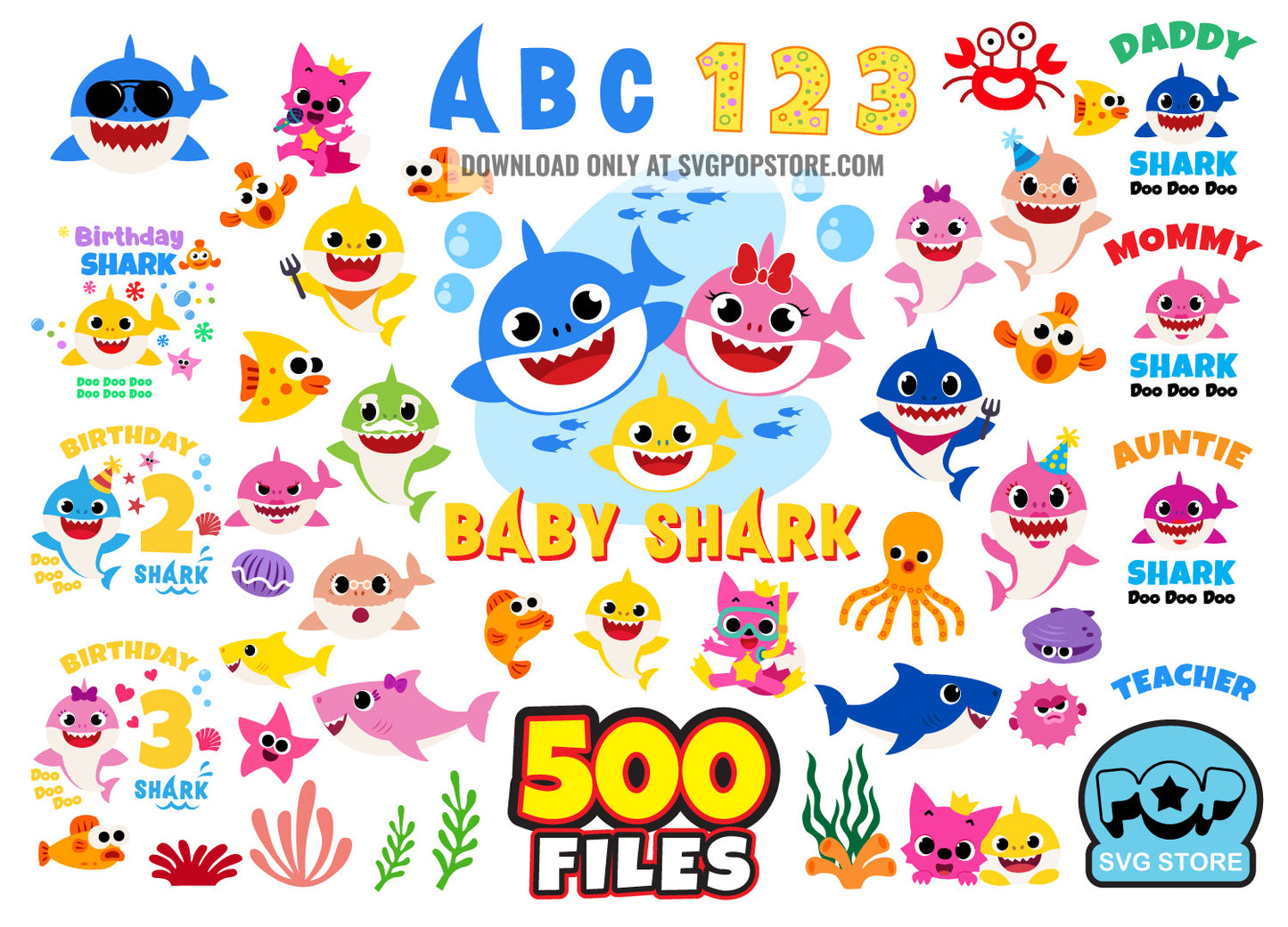 Baby Shark BIG BUNDLE 500 files + alphabet, Baby Shark svg cut files for Cricut / Silhouette, Baby Shark png N1