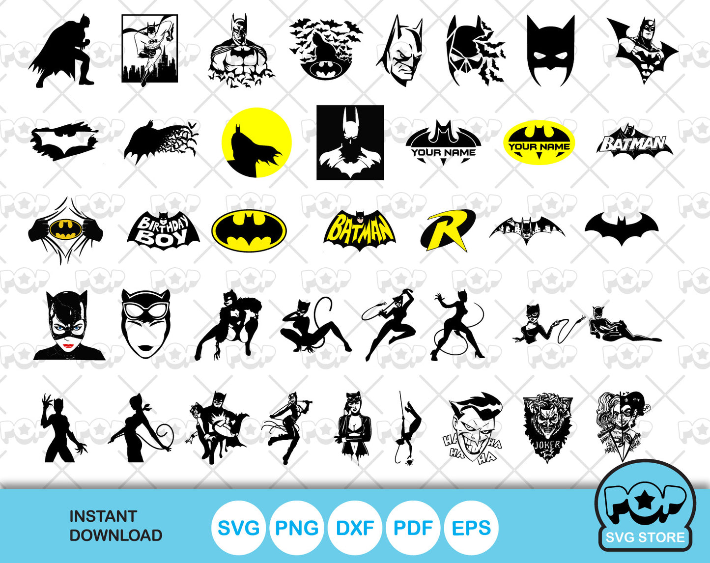 Batman 100 cliparts bundle, Batman SVG cut files for Cricut / Silhouette, PNG, DXF, instant download