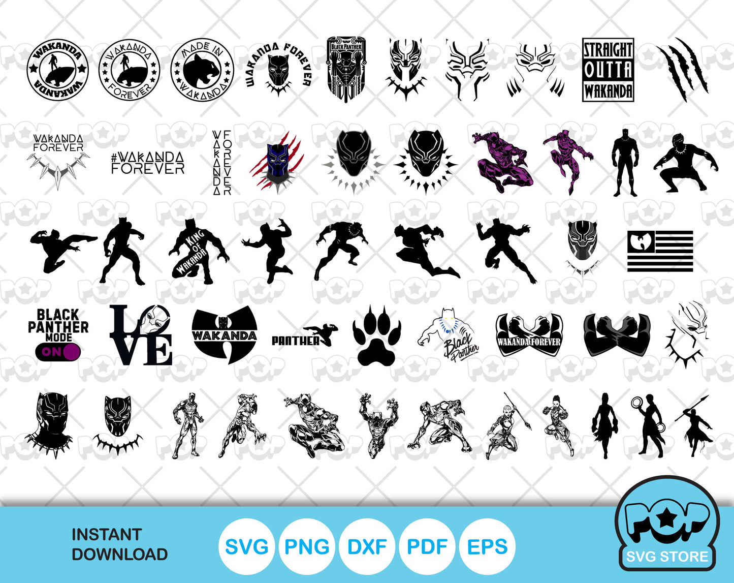 Black Panther 100 cliparts bundle, Black Panther SVG cut files for Cricut / Silhouette, PNG, DXF, instant download