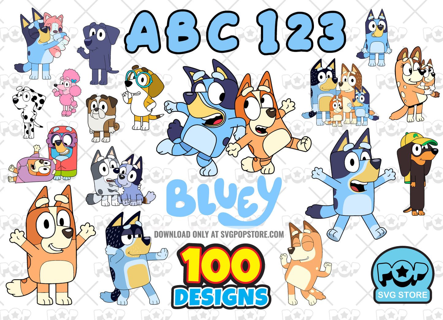 Bluey 100 cliparts set + alphabet, Bluey the dog SVG cut files for Cricut / Silhouette, Bluey PNG N1