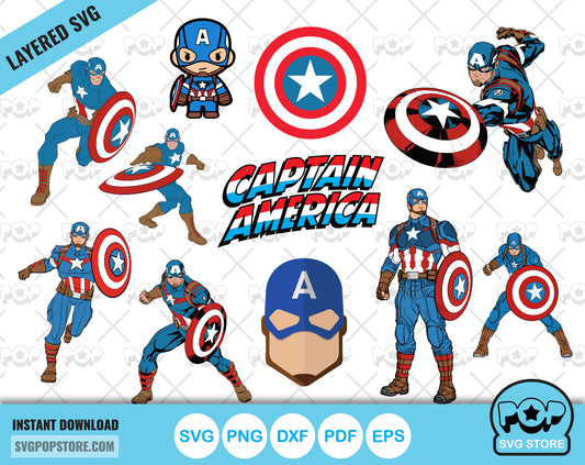 Captain America clipart set, Captain America SVG cut files for Cricut / Silhouette, Captain America PNG