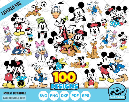 Classic Mickey and Friends 100 cliparts bundle, svg cut files for Cricut / Silhouette, Mickey & friends png, dxf