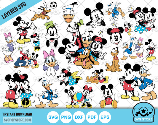 Classic Mickey and Friends clipart bundle, svg cut files for Cricut / Silhouette, Mickey & friends png