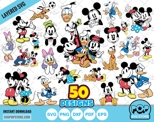 Classic Mickey and Friends 50 cliparts bundle, svg cut files for Cricut / Silhouette, Mickey & friends png, dxf