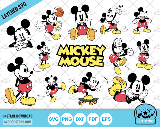 Classic Mickey Mouse clipart set, Mickey svg cut files for Cricut / Silhouette, Mickey Mouse png