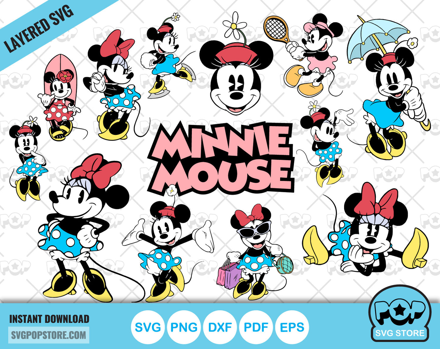 Classic Minnie Mouse clipart set, Minnie svg cut files for Cricut / Silhouette, Minnie Mouse png
