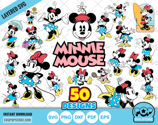 Classic Minnie Mouse 50 cliparts bundle, Minnie svg cut files for Cricut / Silhouette, Minnie Mouse png, dxf