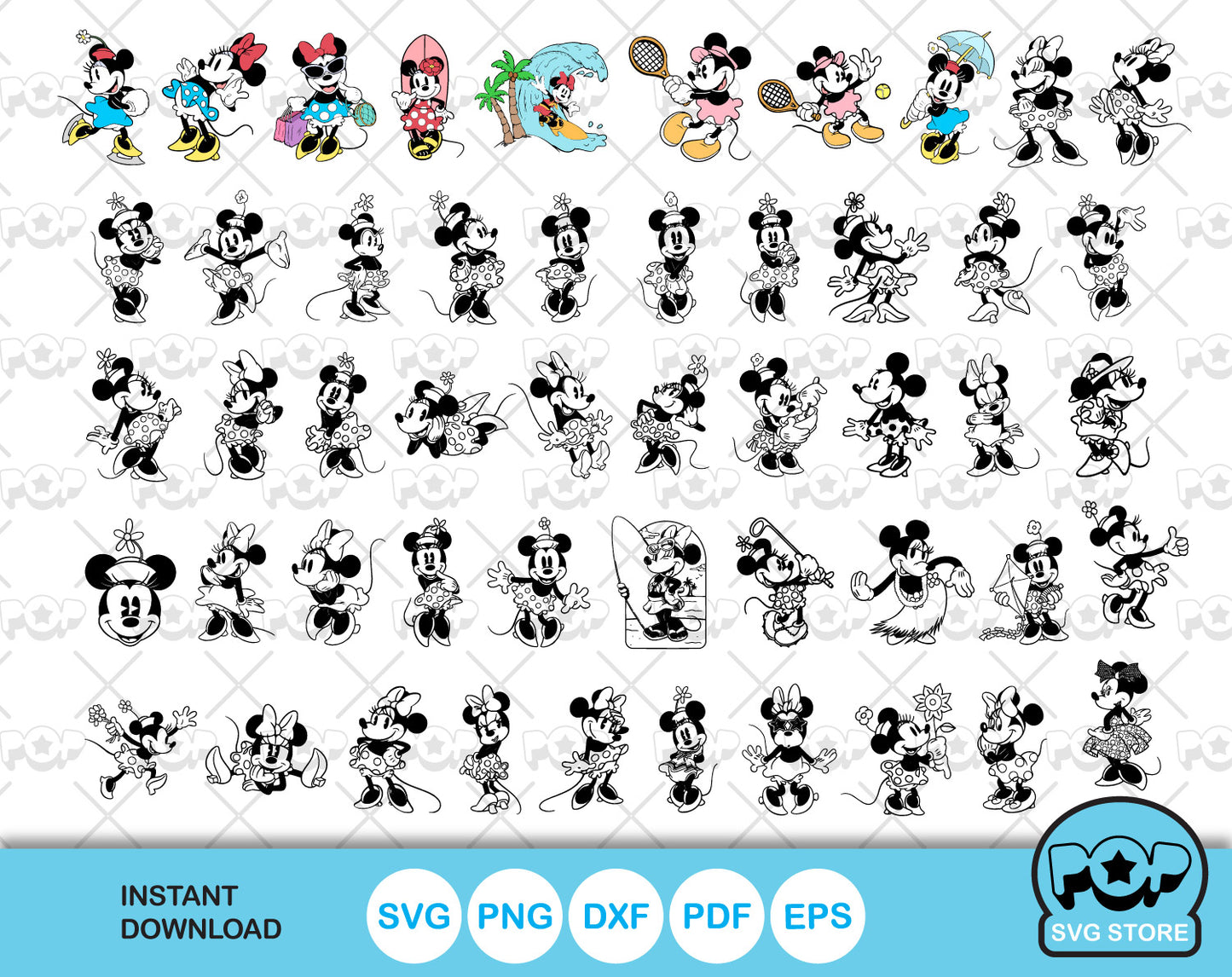 Classic Minnie Mouse 100 cliparts bundle, Minnie svg cut files for Cricut / Silhouette, Minnie Mouse png