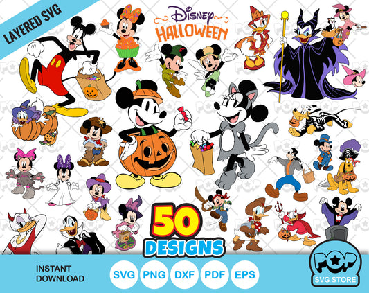Disney Halloween clipart bundle, Mickey and Friends Halloween cliparts, SVG cut files for Cricut / Silhouette, instant download