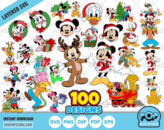 Disney Christmas 100 Cliparts bundle, Mickey Mouse Christmas SVG cut files for Cricut / Silhouette, PNG, instant download