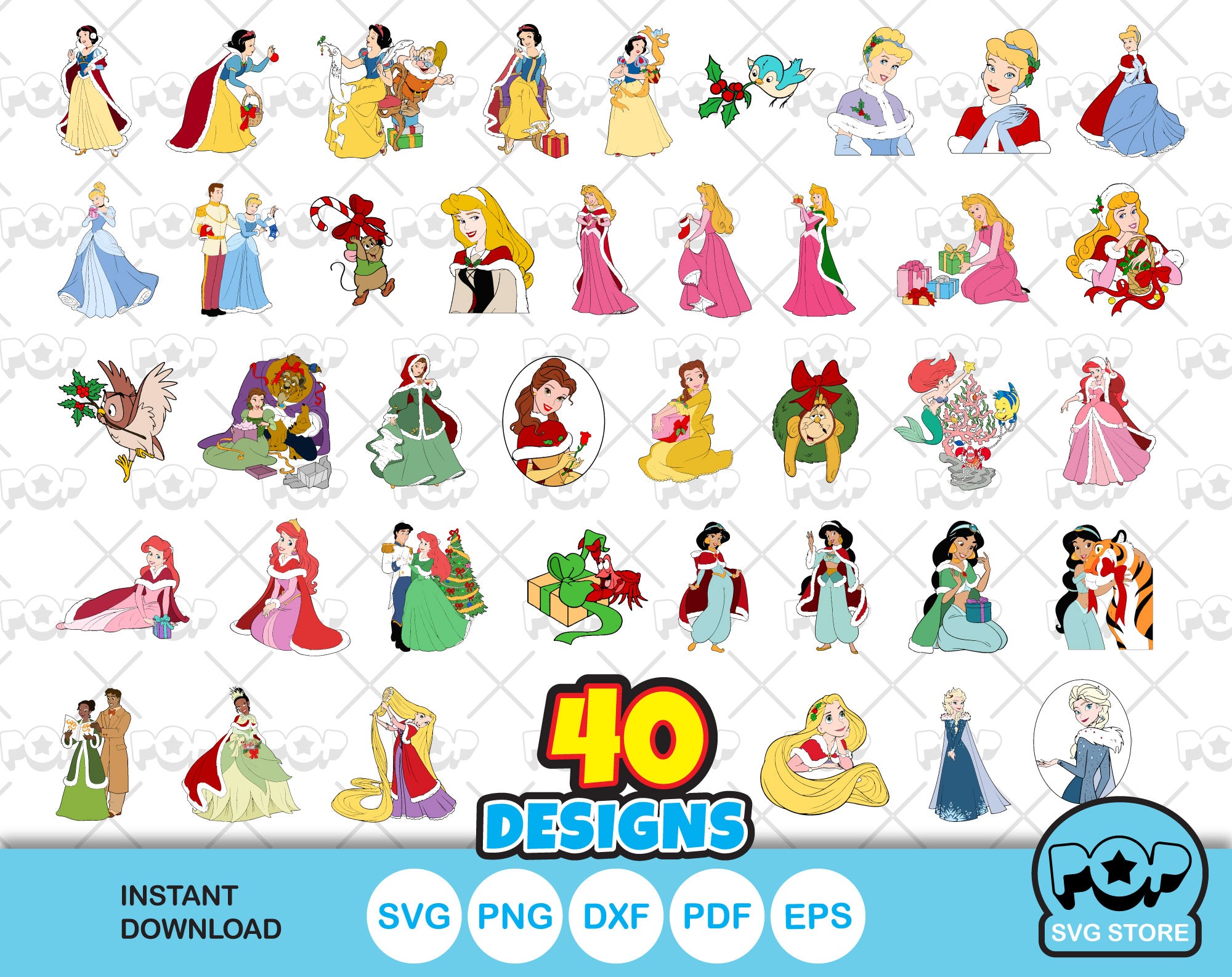 Disney Princess Christmas Clipart bundle, Christmas SVG cut files for ...