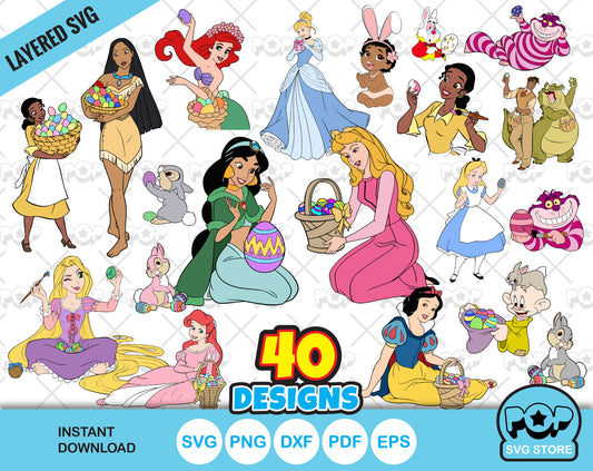 Princess Easter clipart set, Disney Easter SVG cut files for Cricut / Silhouette, Princesses Easter clipart
