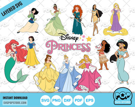 Classic Princesses clipart set, Disney Princess svg cut files for Cricut / Silhouette, Princess png