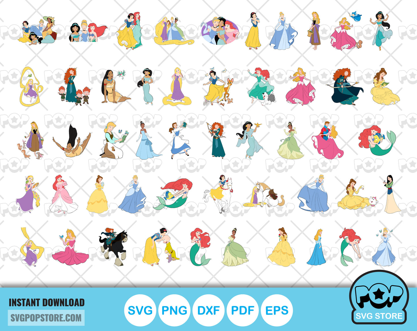 Classic Princesses 100 cliparts bundle, Disney Princess svg cut files for Cricut / Silhouette, Princess png