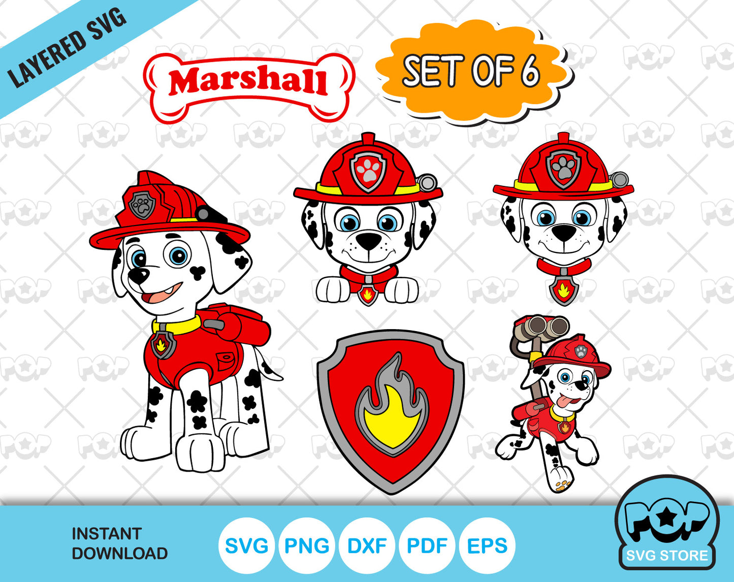 Marshall 6 cliparts bundle, Paw Patrol SVG cut files for cricut silhouette, SVG, PNG, DXF, instant download