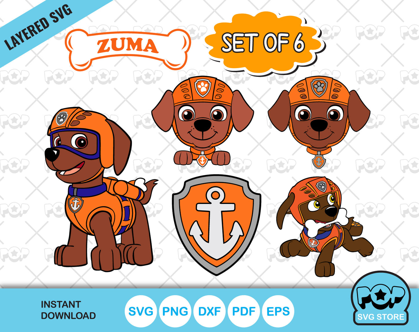 Zuma 6 cliparts bundle, Paw Patrol SVG cut files for cricut silhouette, SVG, PNG, DXF, instant download