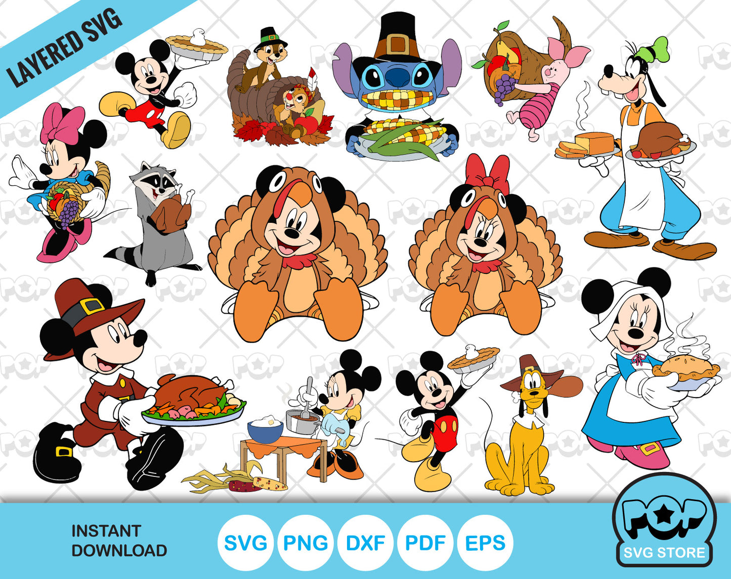Disney Thanksgiving clipart bundle, Mickey Mouse Thanksgiving SVG cut files for Cricut / Silhouette, PNG, DXF, instant download