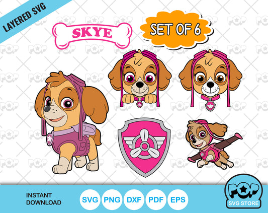 Skye 6 cliparts bundle, Paw Patrol SVG cut files for Cricut / Silhouette, PNG DXF, instant download