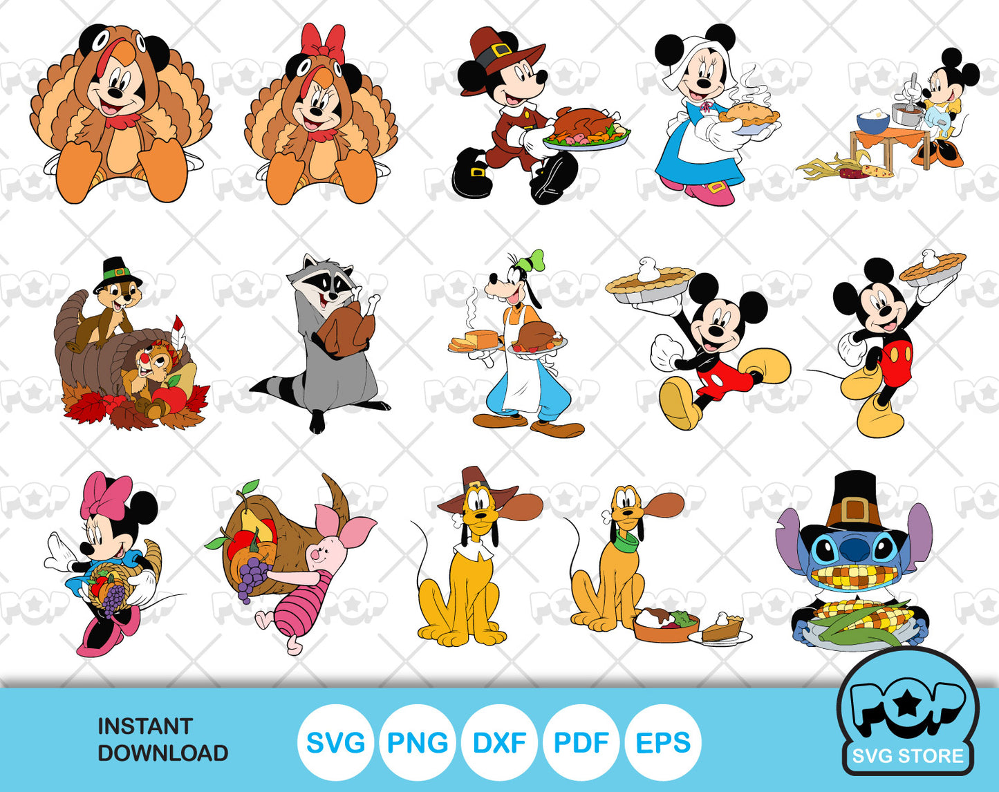 Disney Thanksgiving clipart bundle, Mickey Mouse Thanksgiving SVG cut files for Cricut / Silhouette, PNG, DXF, instant download