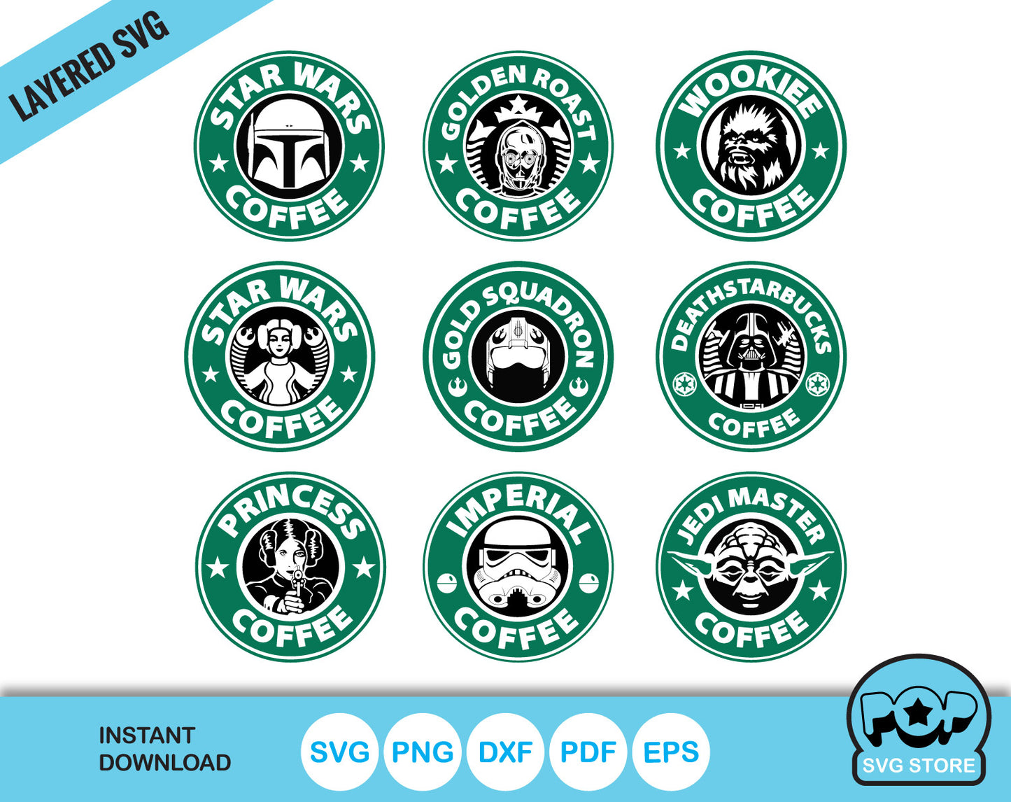 Starbucks Star Wars Coffee clipart set, SVG cut files for Cricut / Silhouette, instant download