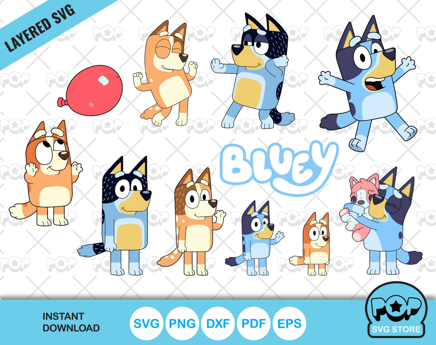 Bluey Clipart Bundle, Bluey the dog SVG cut files for Cricut / Silhouette, PNG DXF, instant download