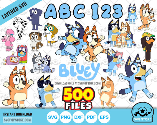 Bluey Big Bundle 500 clipart files + alphabet, Bluey SVG cut files for Cricut / Silhouette, Bluey PNG N1