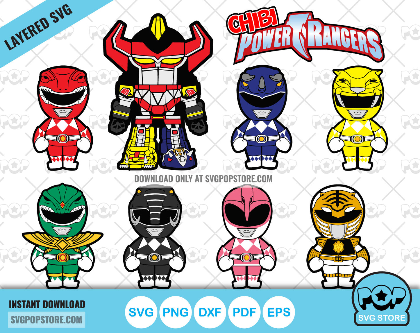 Mighty Morphin Power Rangers clipart bundle, SVG cut files for Cricut / Silhouette, PNG, DXF, instant download