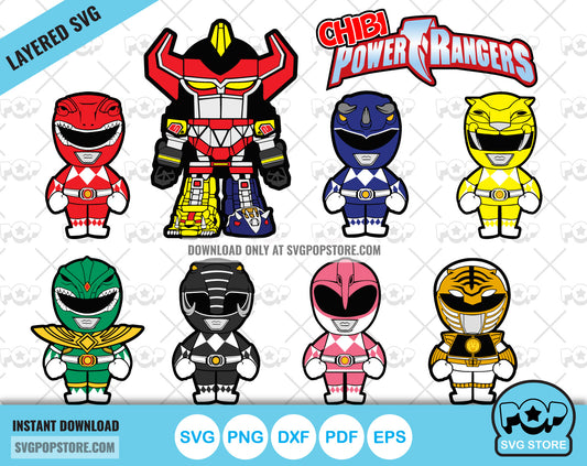 Mighty Morphin Power Rangers clipart bundle, SVG cut files for Cricut / Silhouette, PNG, DXF, instant download