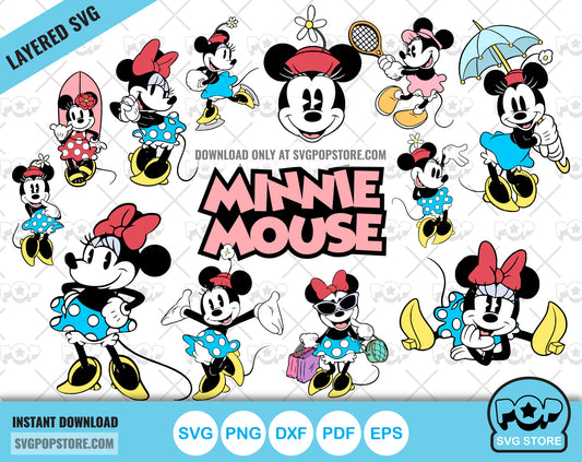 Classic Minnie Mouse clipart set, Minnie svg cut files for Cricut / Silhouette, Minnie Mouse png N1