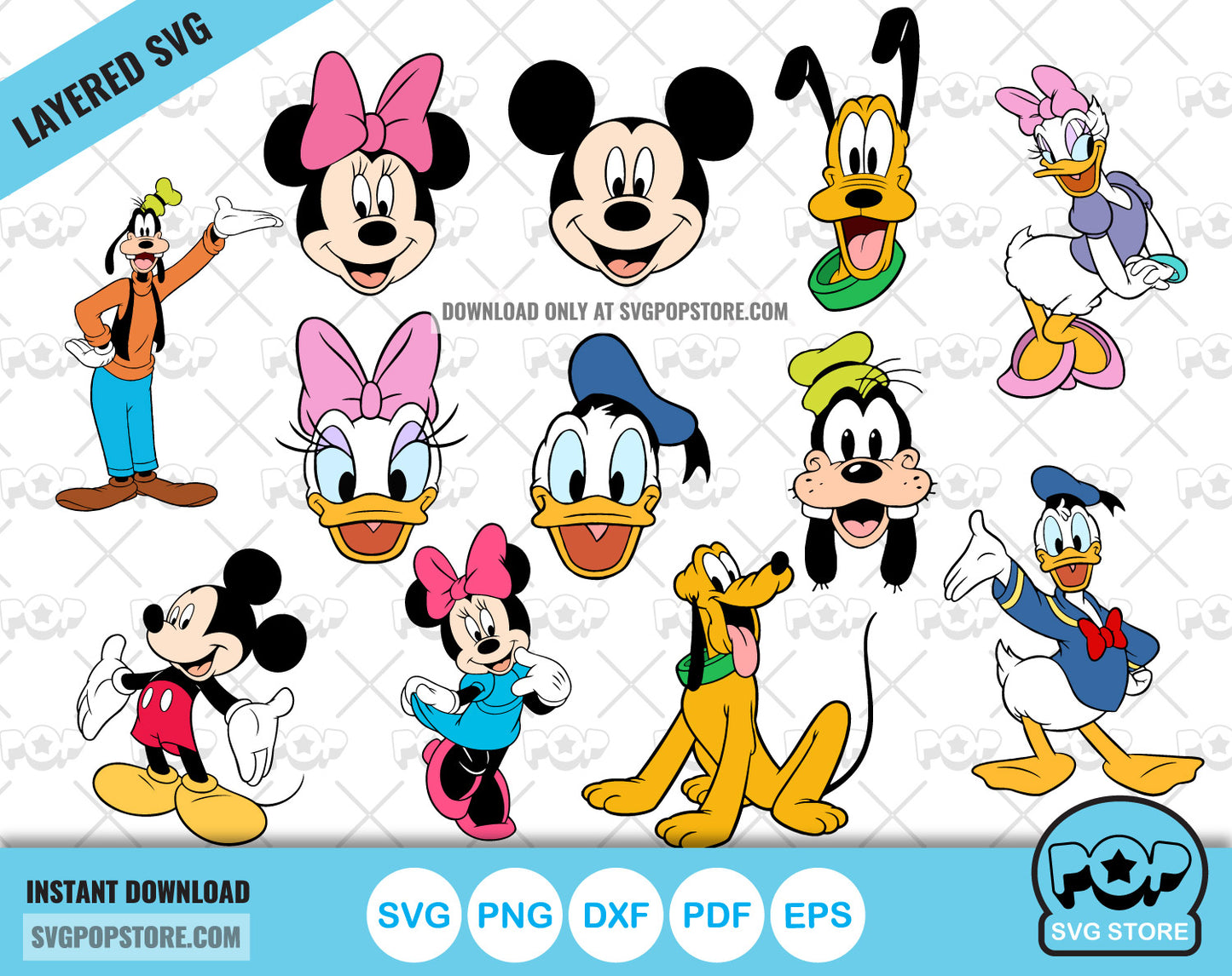 Mickey and Friends clipart set, svg cutting files for Cricut / Silhouette, SVG, PNG, DXF N1