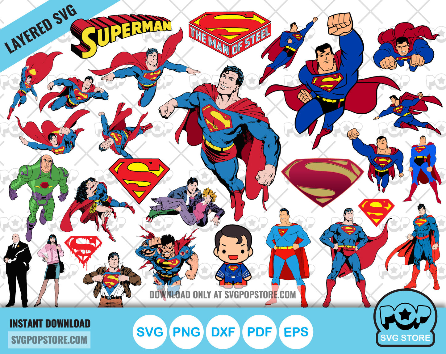 Superman 50 cliparts bundle, Superman SVG cut files for Cricut / Silhouette, PNG, DXF N1