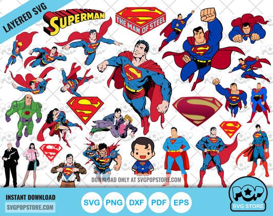 Superman 50 cliparts bundle, Superman SVG cut files for Cricut / Silhouette, PNG, DXF N1