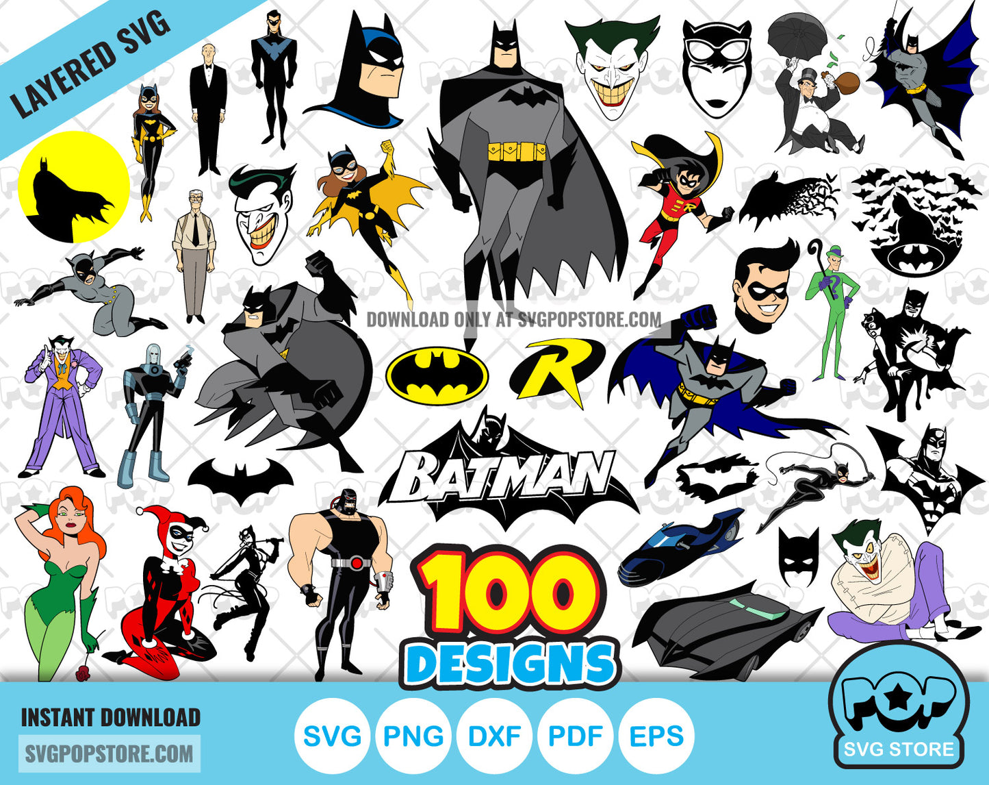 Batman 100 cliparts bundle, Batman SVG cut files for Cricut / Silhouette, PNG, DXF N1