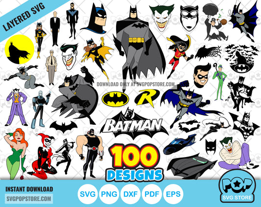 Batman 100 cliparts bundle, Batman SVG cut files for Cricut / Silhouette, PNG, DXF N1