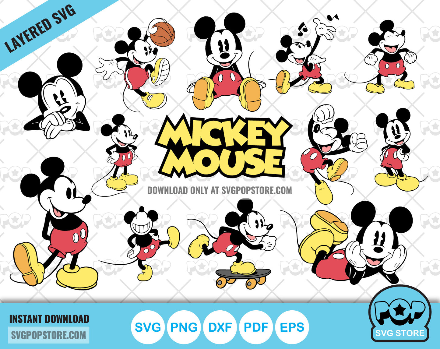 Classic Mickey Mouse clipart set, Mickey svg cut files for Cricut / Silhouette, Mickey Mouse png N1