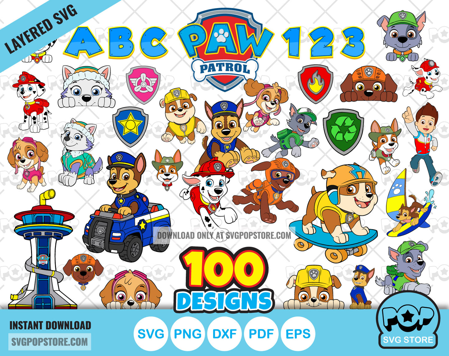 Paw Patrol 100 cliparts bundle, SVG cut files for Cricut / Silhouette, SVG, PNG, DXF N1