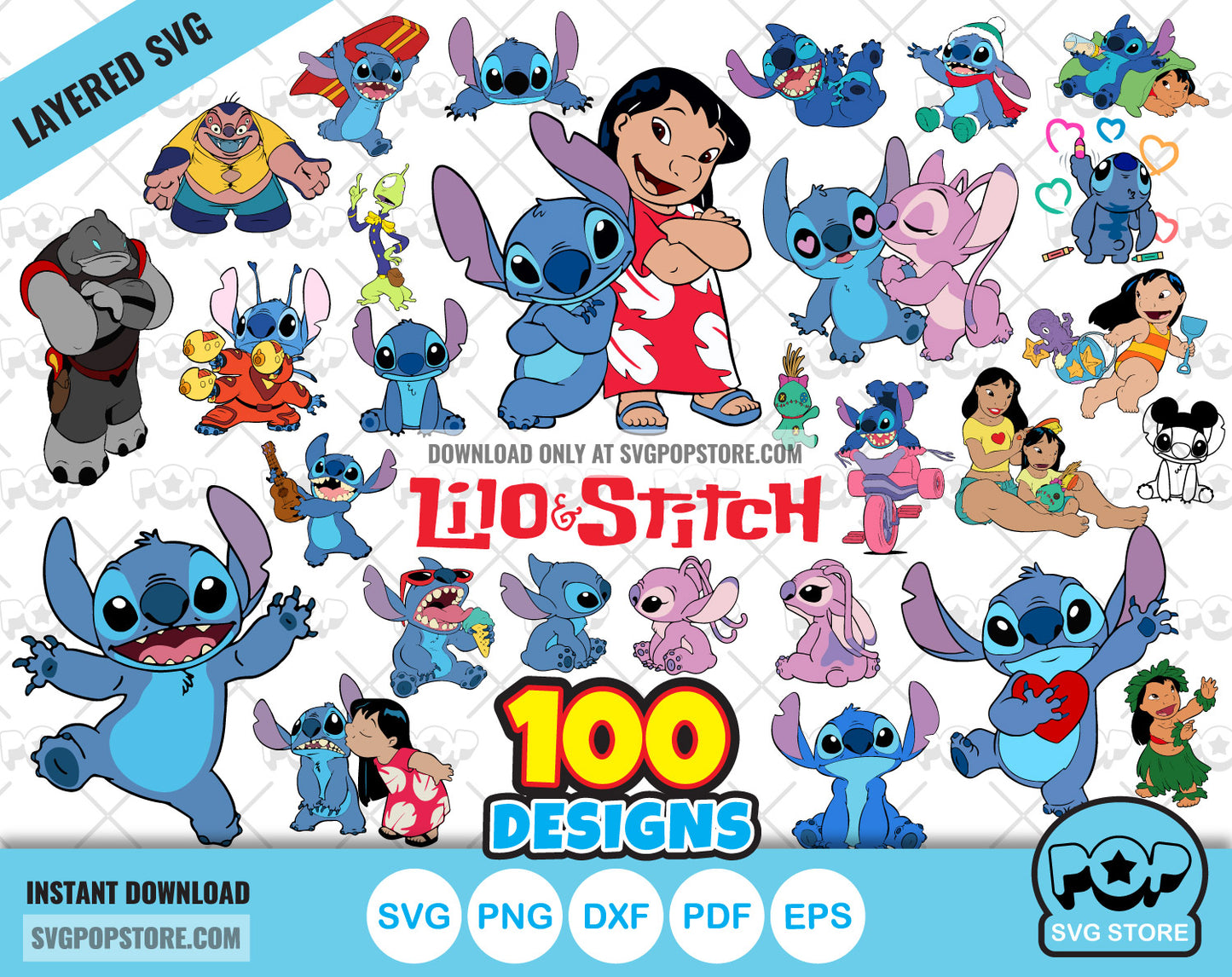 Lilo & Stitch clipart bundle, Lilo and Stitch SVG cut files for Cricut / Silhouette, PNG DXF N1