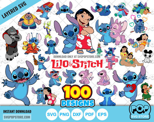 Lilo & Stitch clipart bundle, Lilo and Stitch SVG cut files for Cricut / Silhouette, PNG DXF N1