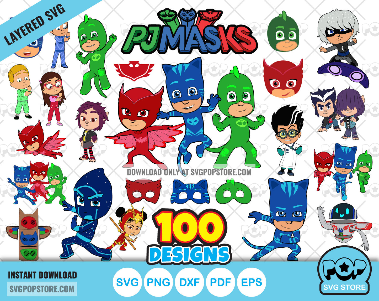 PJ Masks 100 cliparts bundle, PJ Masks SVG cut files for Cricut / Silhouette, PNG, DXF N1