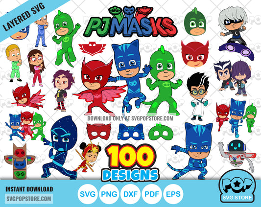PJ Masks 100 cliparts bundle, PJ Masks SVG cut files for Cricut / Silhouette, PNG, DXF N1