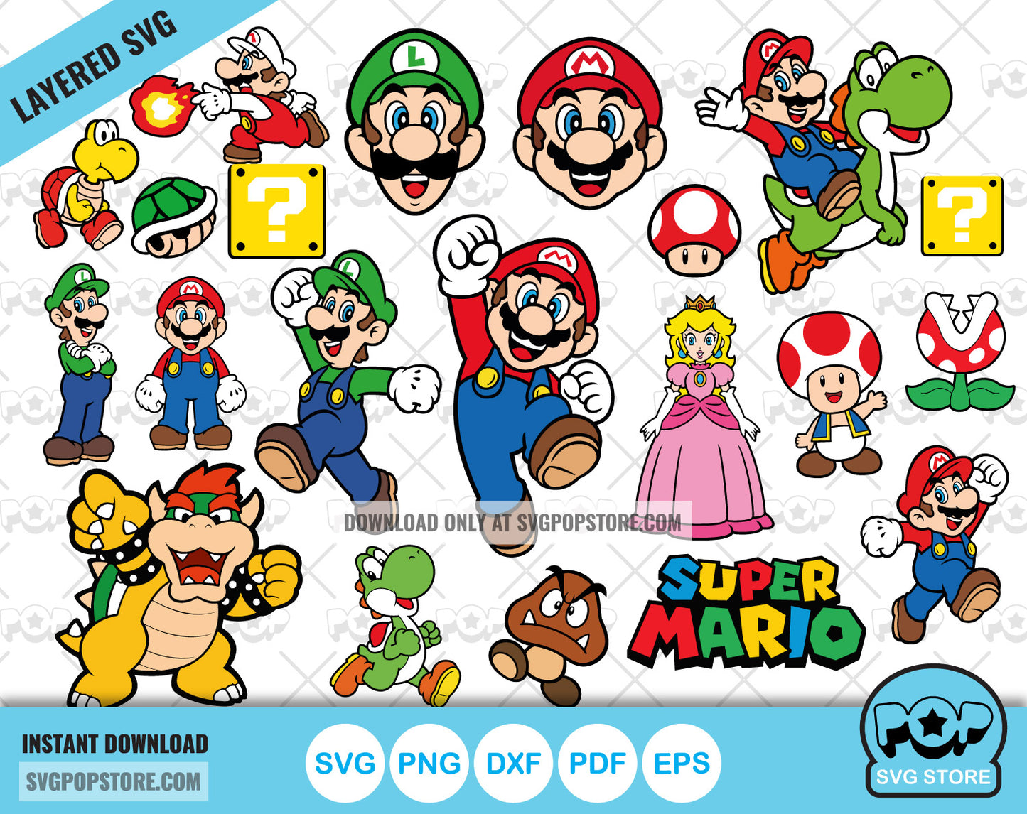 Super Mario clipart set, Mario Bros SVG cutting files for Cricut / Silhouette, instant download