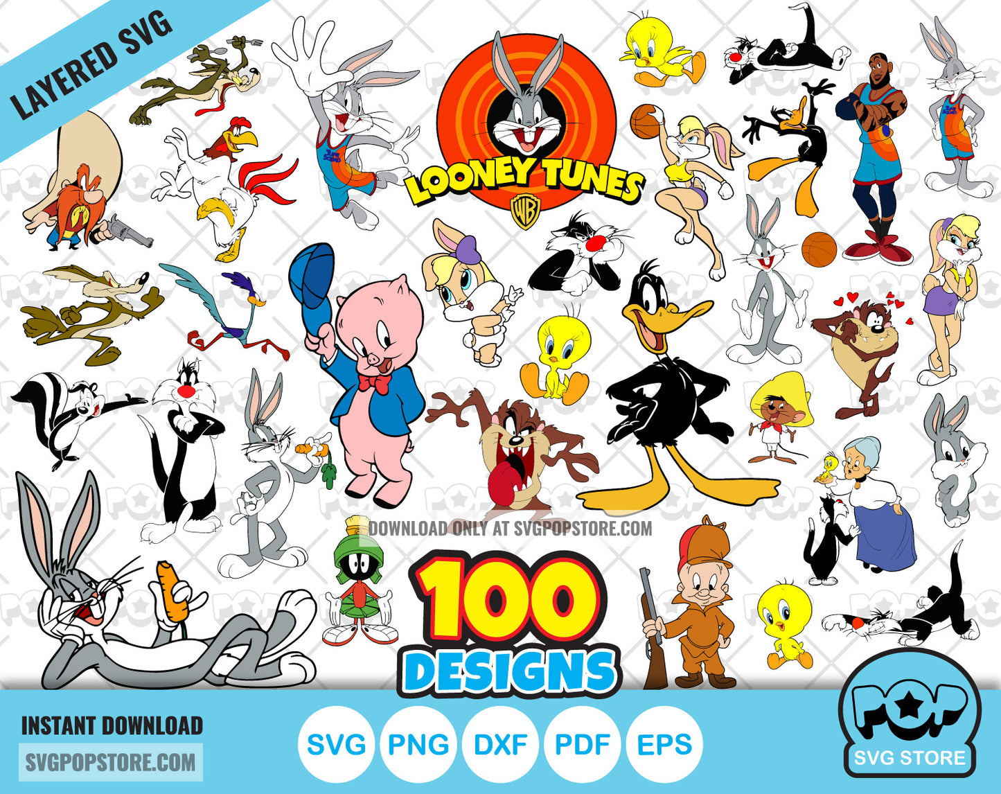 Looney Tunes 100 cliparts bundle, Bugs Bunny SVG cut files for Cricut / Silhouette, PNG, DXF N1
